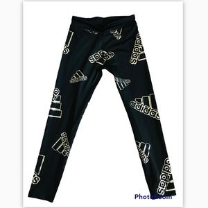 ADIDAIS Brand Love Allover Print Tights Small 7/8 GIRLS